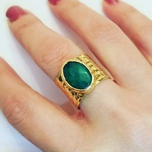 Green Oval Stone 18k Gold Plated Ring